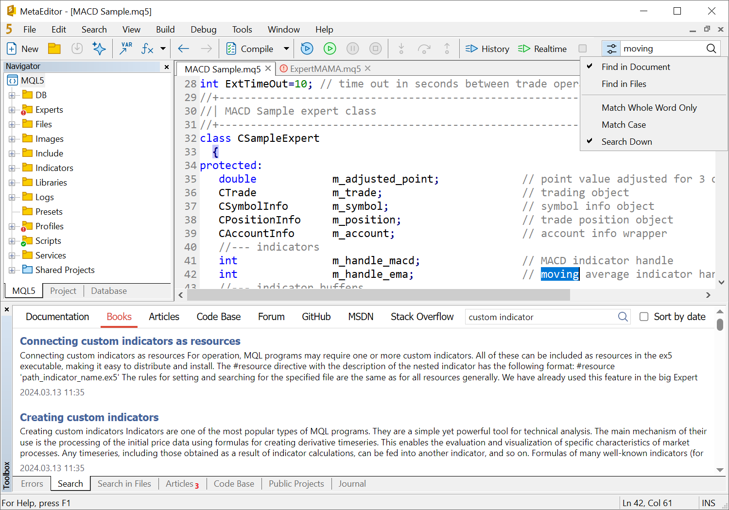 Improved built-in search