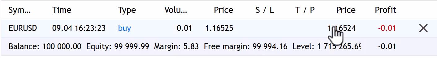 Position closing button Position closing button